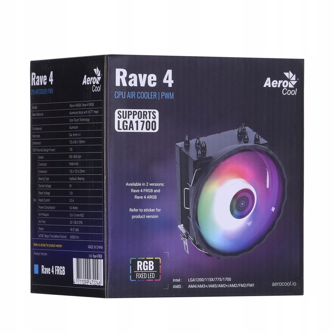 Ftohës CPU Aerocool Rave 4 FRGB, 120mm, i zi