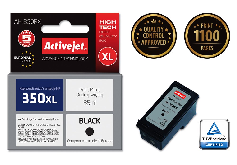 Ngjyrë për printer Activejet AH-350RX (zëvendësim për HP 350XL CB336EE), 35 ml, e zezë