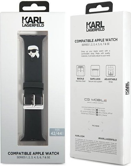 Rrip ore inteligente Karl Lagerfeld Karl Head NFT për Apple Watch 42/44, silikon, i zi