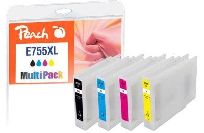 Set кертриџи боја Peach XL Saver Pack, компатибилен со Epson T755XL, пакет 4 парчиња, повеќебоен
