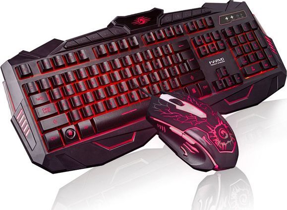 Set gaming Marvo KM400, tastierë USB me ndriçim, maus gaming me mousepad, i zi