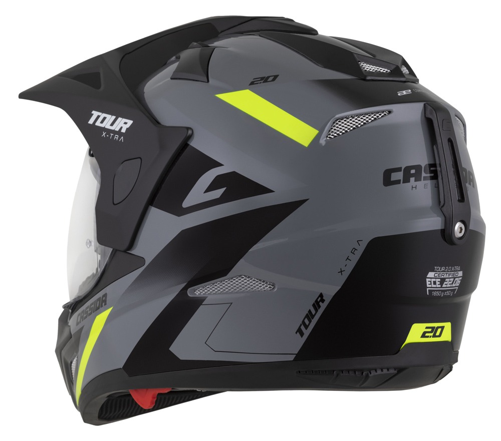Мото шлем Cassida Tour 2.0 X-tra, поликарбонат, сончев визир, сив флуоресцентно жолт црн мат