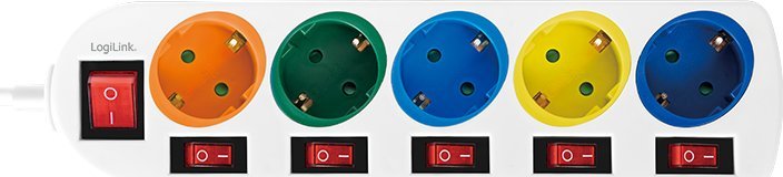 Shirit rryme LogiLink LPS258, 5 priza, 1.5m, shumëngjyrësh