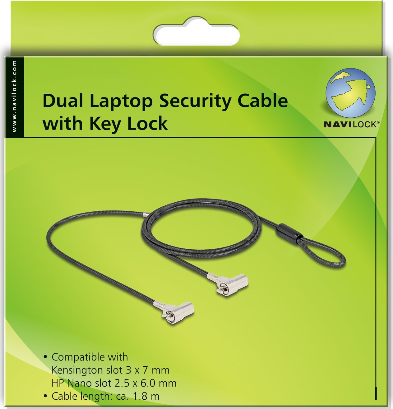 Kabllo sigurie Navilock 20935, 1.8 m, me çelës, argjend