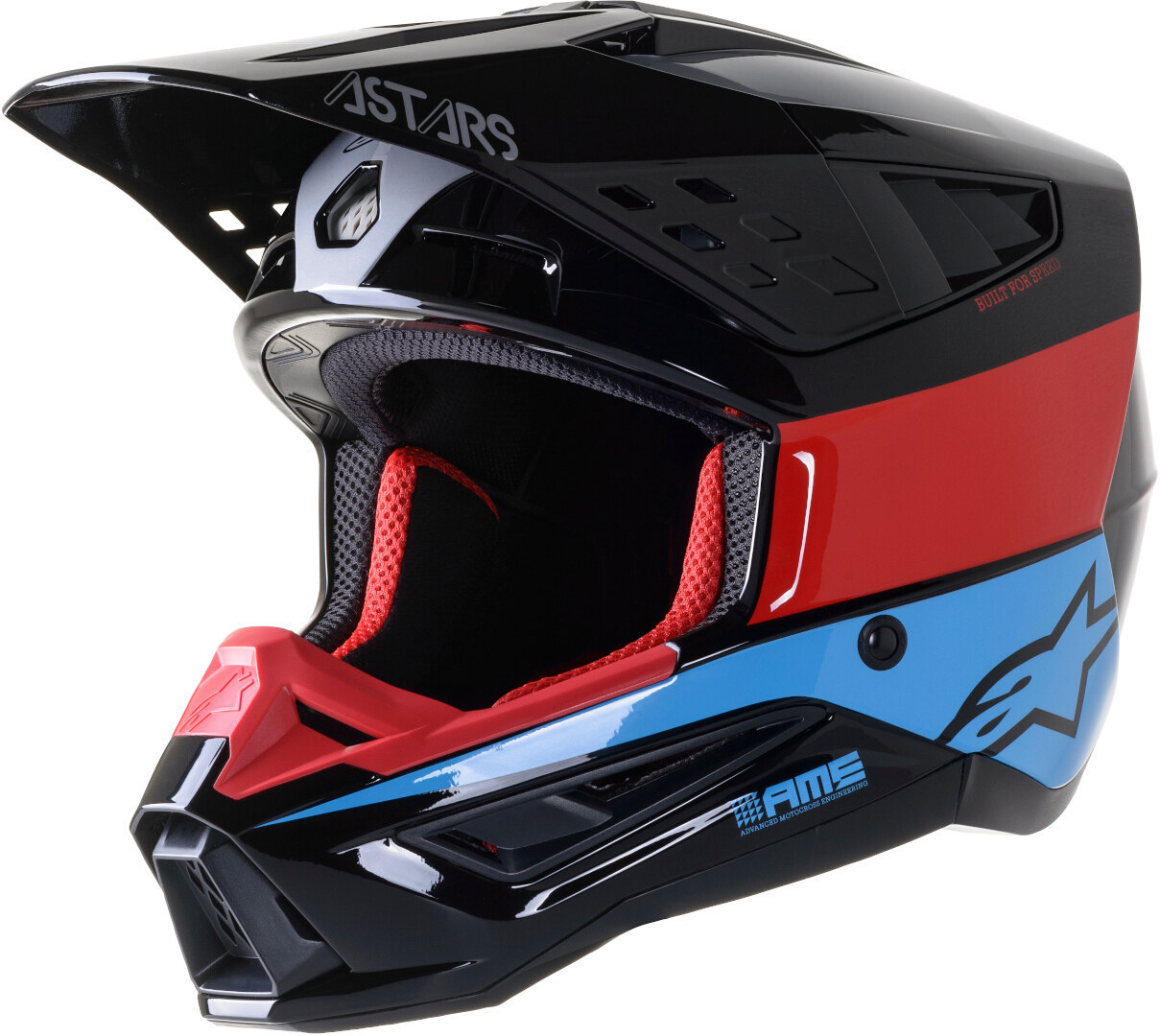 Helmetë motocross Alpinestars S-M5 Bond, termoplastik, XL, e zezë e kuqe cian me shkëlqim