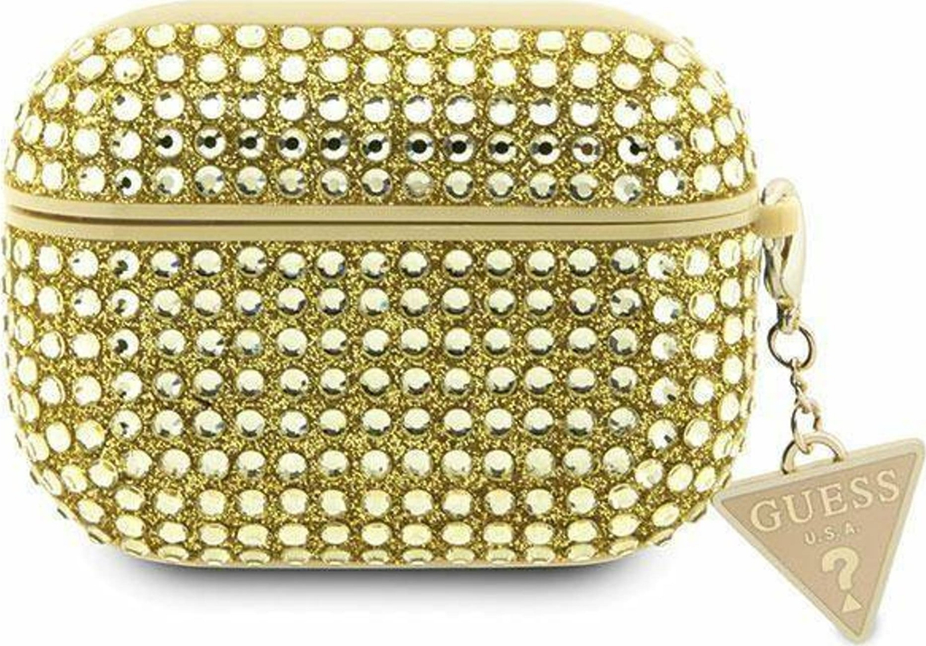 Etui për kufje Guess Rhinestone Triangle, për Apple AirPods Pro, hardcase, gold