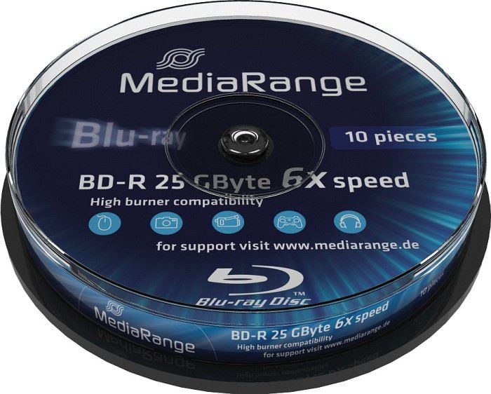 Disk Blu-Ray MediaRange MR499 BD-R, 25GB, 10 copë, i bardhë