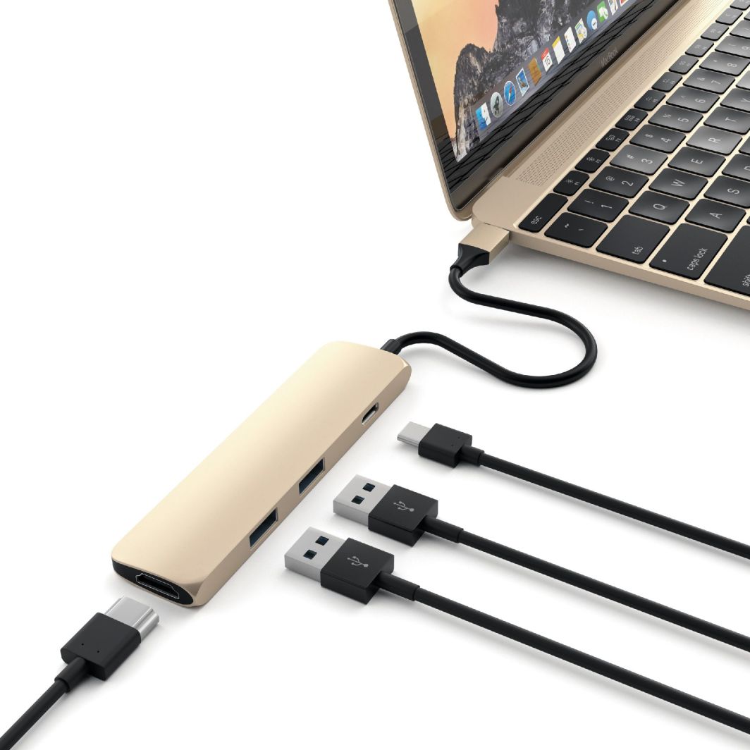 Konvertues Satechi Aluminum SLIM Type-C MultiPort Adapter, HDMI 4K, 2x USB 3.0, artë