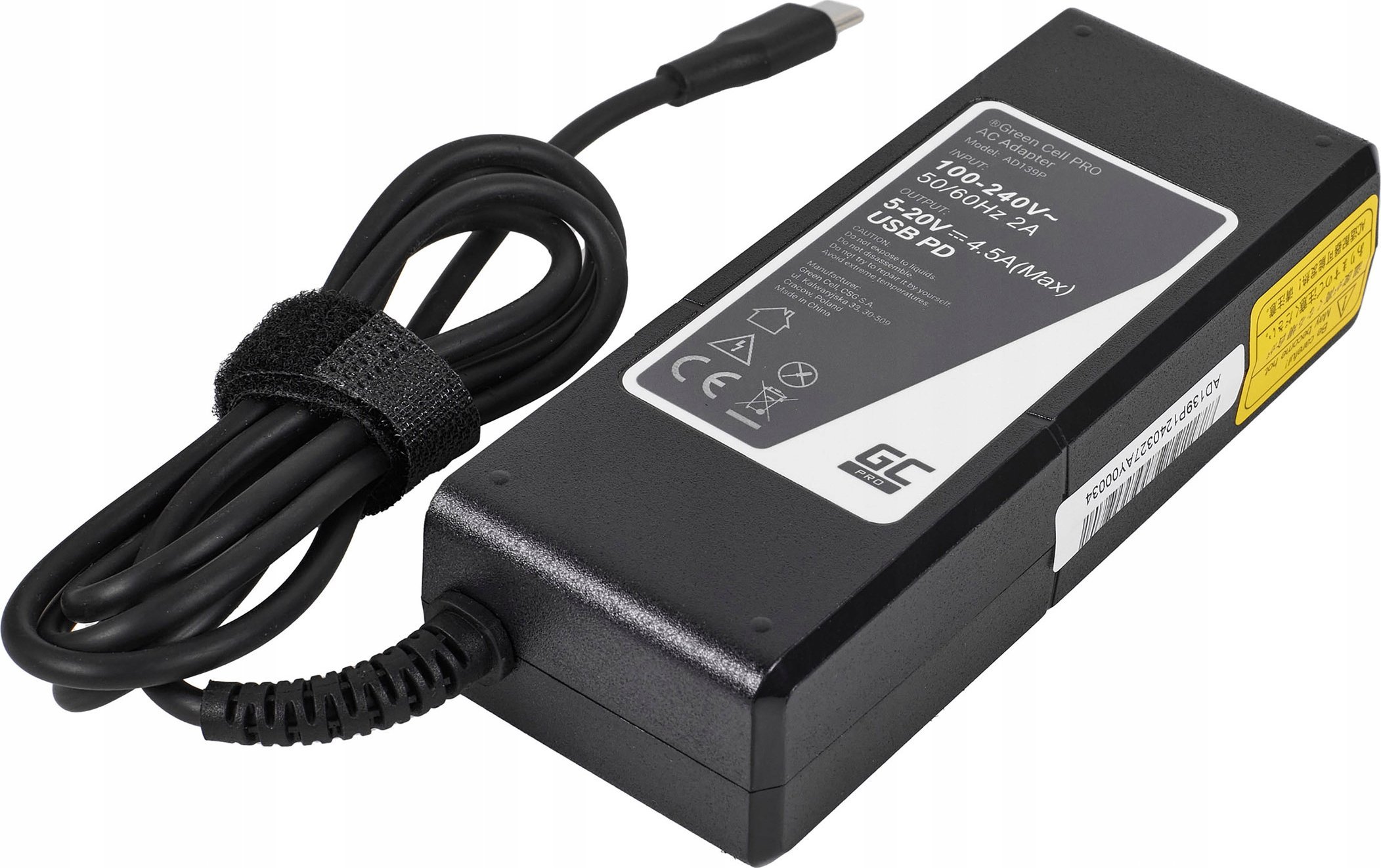 Adapter karikues Green Cell AD139P, universal 90W, me tregues LED, i zi