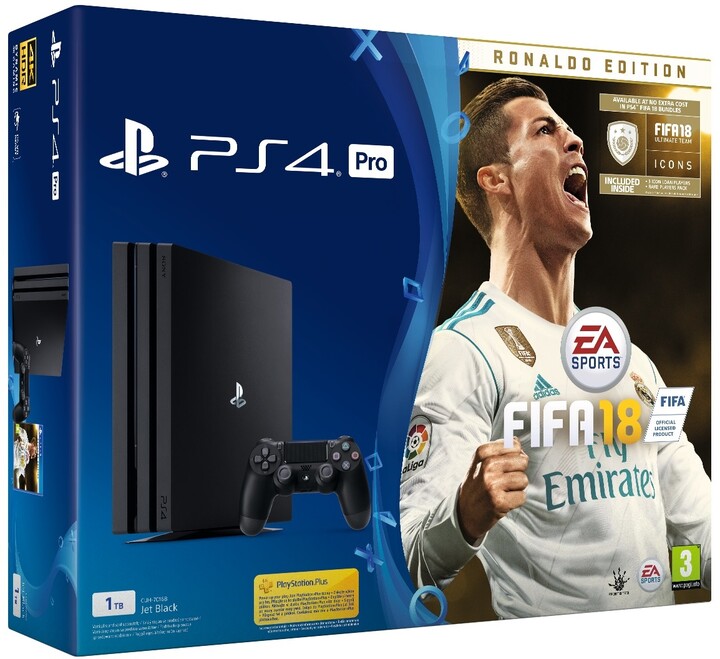 Konzolë PlayStation 4 Pro, 1TB, e zezë + videolojë FIFA 18 Ronaldo Edition      