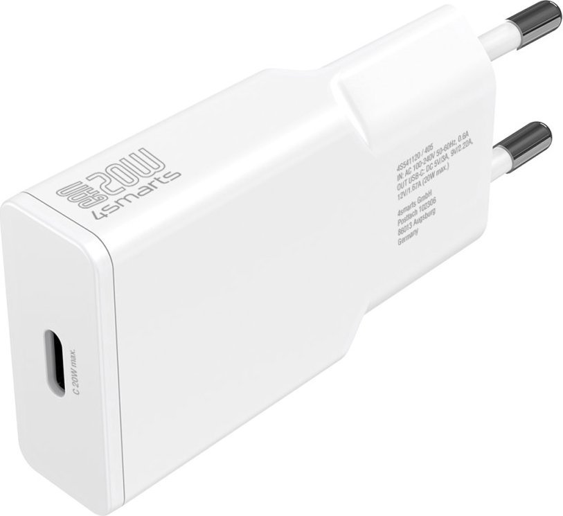 Karikues 4smarts PDPlug Slim, 20W GaN, USB C me kabllo 1.5m, i bardhë