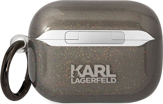 Mbulesë Karl Lagerfeld KLAPHNKCTGK për AirPods Pro, koleksioni Glitter Karl and Choupette, e zezë me shkëlqim