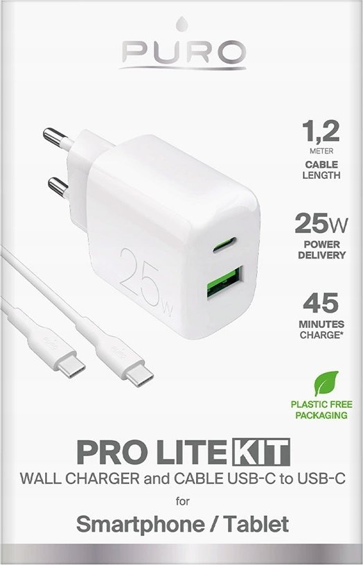 Karikues muri Puro PROLITE, 25W, USB A dhe USB C, i bardhë