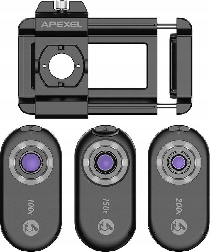 Сет телефонски леќи Apexel APL-MS 3 во 1, зголемување до 200x, CPL филтер, црна