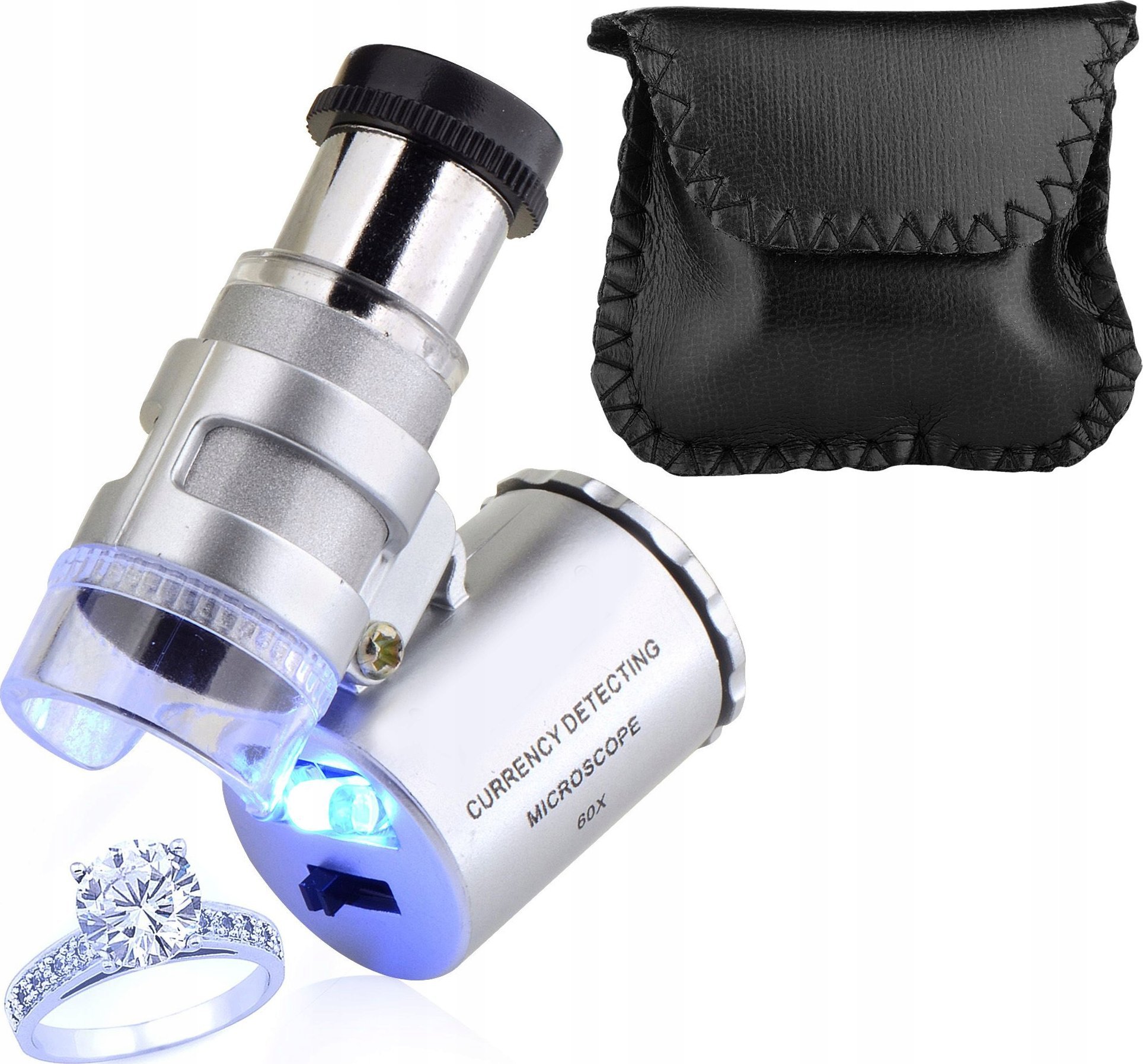 Џебен микроскоп GEKO G03218, зголемување 60x, LED и UV осветлување, бел