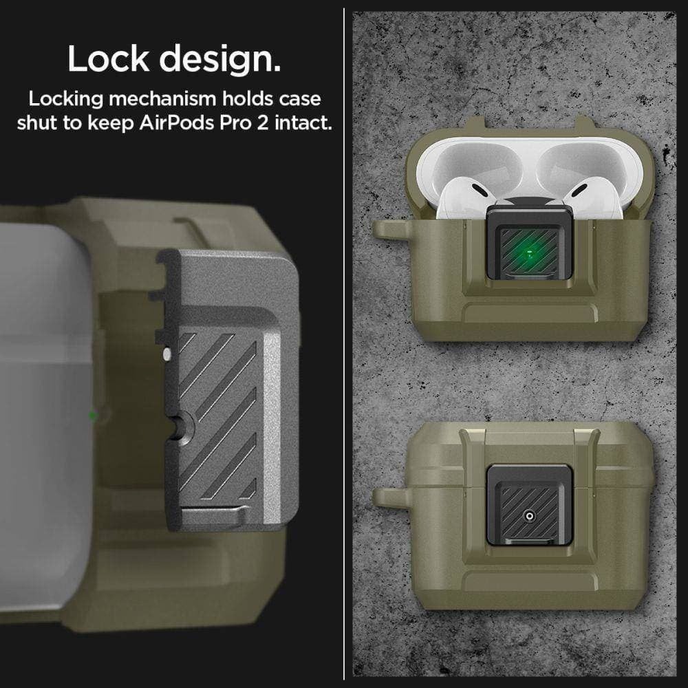 Mbështjellëse Spigen Lock Fit për Apple AirPods Pro 1 2, matte, khaki