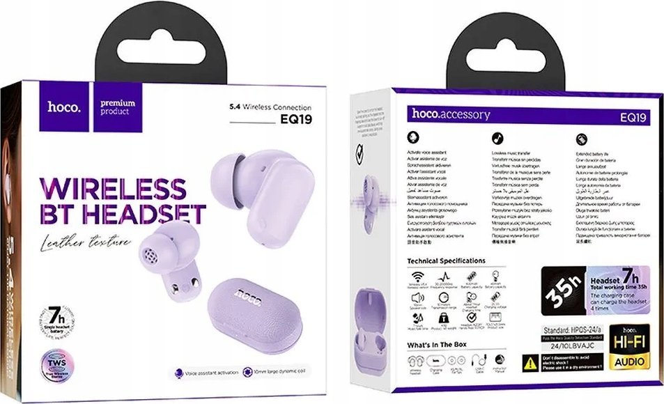 Kufje pa tela Hoco TWS EQ19, Bluetooth 5.4, me kuti karikimi, vjollcë