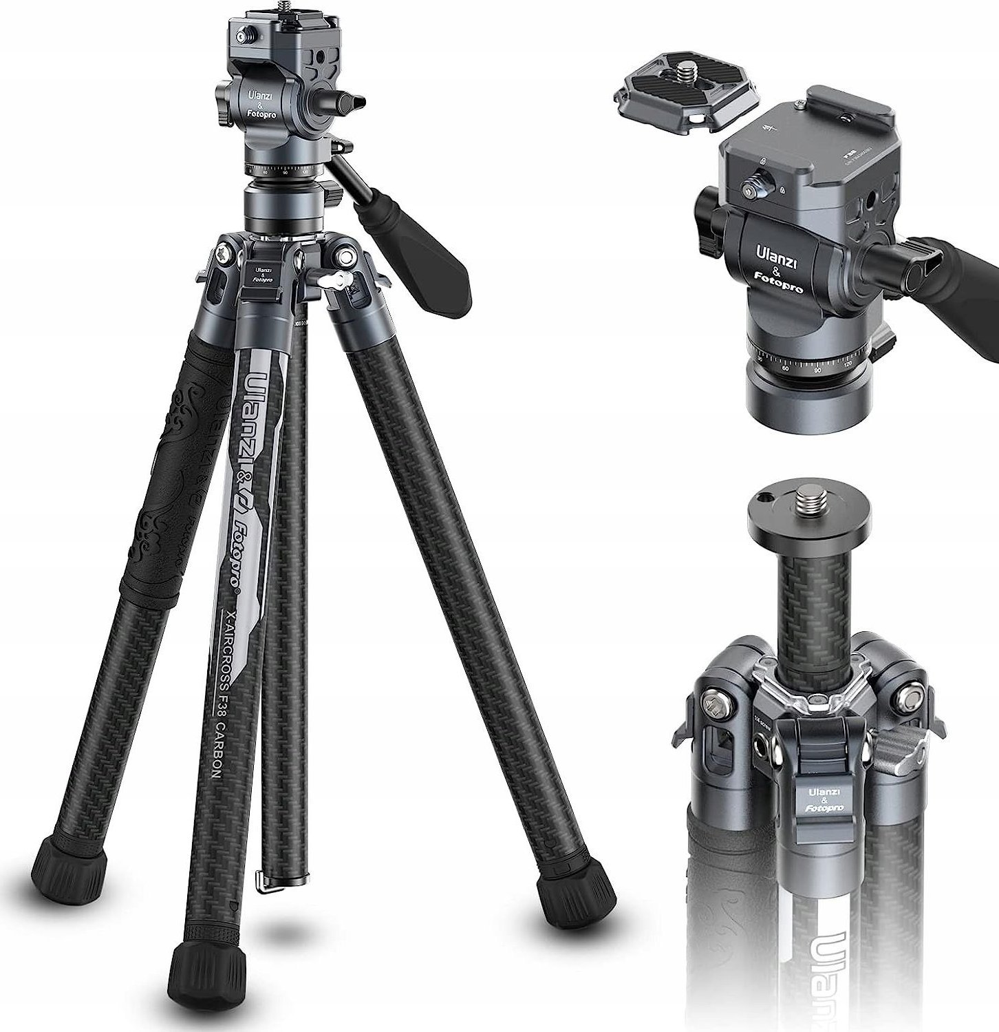 Tripod Ulanzi Carbon Fiber Travel F38, fibra karboni, Quick Release, i zi