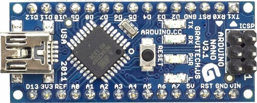 Pllakë mikrokontrolleri Arduino Nano, USB, 14 pin I O, blu