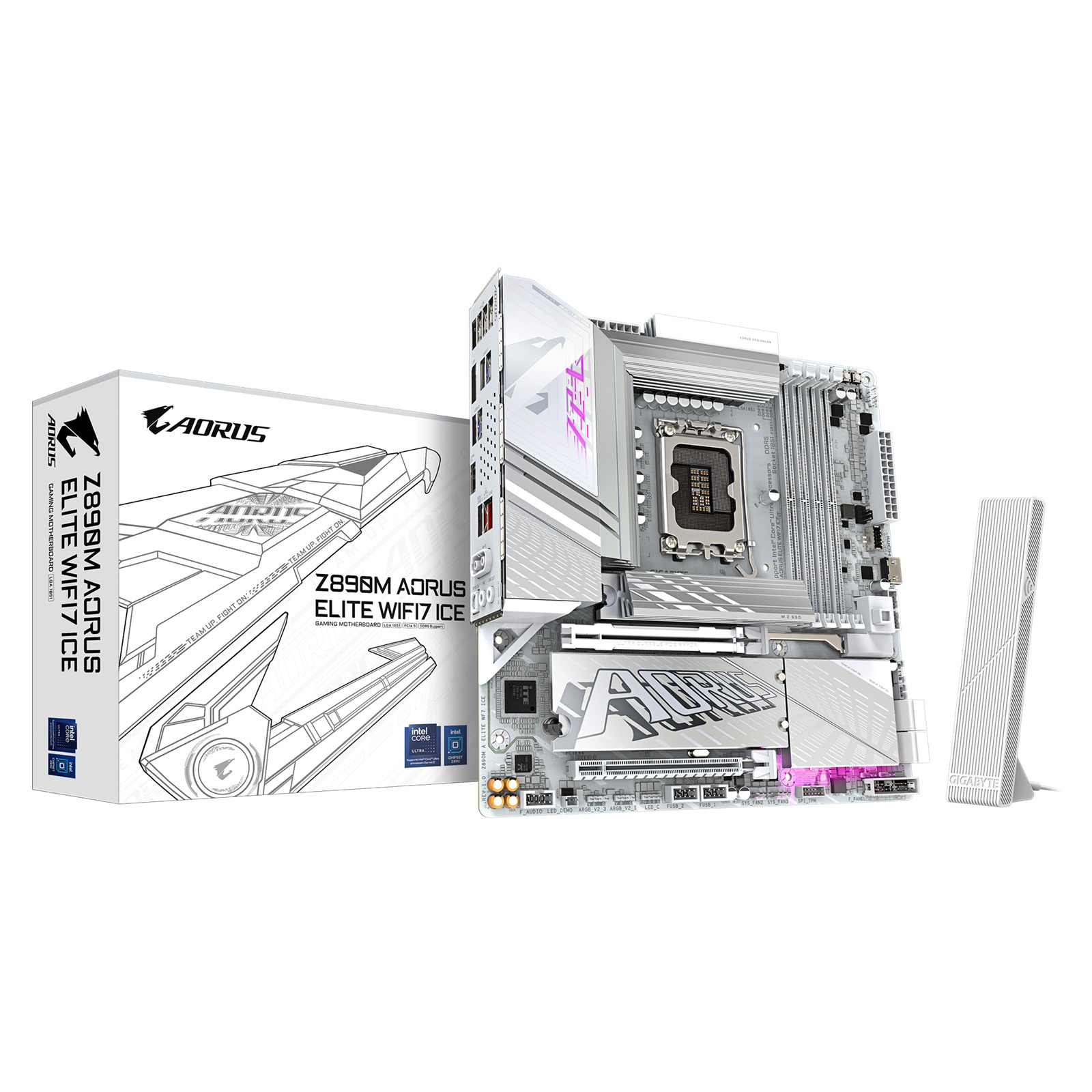 Pllakë amë GIGABYTE Z890M AORUS ELITE WIFI7 ICE, LGA 1851, DDR5 8800MHz, e bardhë