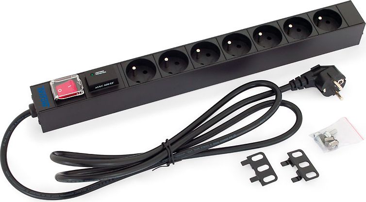 Panel shpërndarës Triton 19" 1U, 7 dalje, 16A, i zi