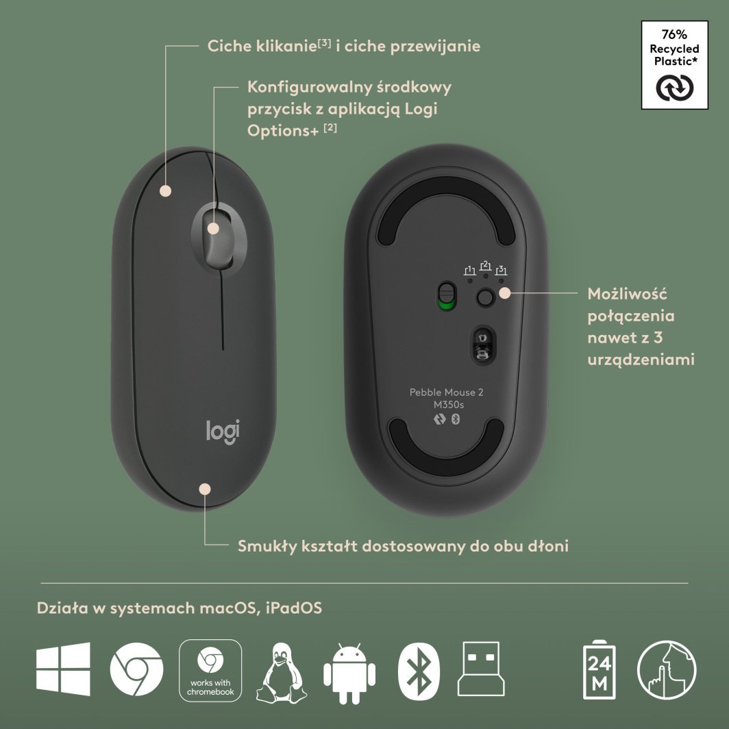 Сет тастатура и глушец Logitech Pebble 2 Combo, безжичен, Bluetooth, беж
