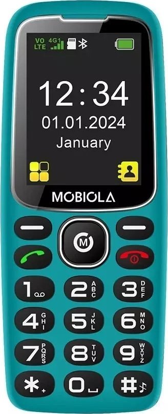 Telefoni për të moshuar Mobiola MB4120 4G, ekrani i madh, butona të mëdhenj, ngjyrë turkeze