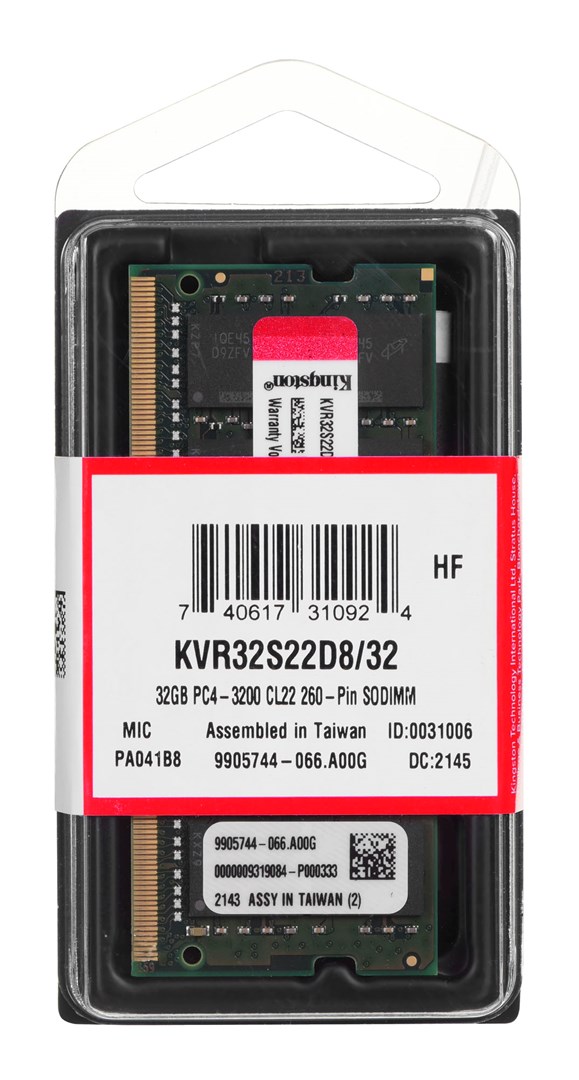 Memorie Kingston ValueRAM DDR4, 32GB, 3200MHz, SODIMM, e zezë