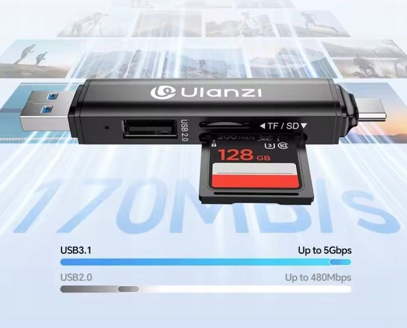 Lexues kartelash Ulanzi CR1 3 in 1, USB, për SD dhe microSD, i zi