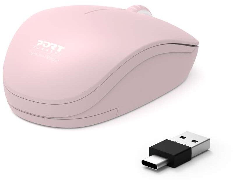 Безжичен глушец Port Connect, USB A USB C, 1600 DPI, розова