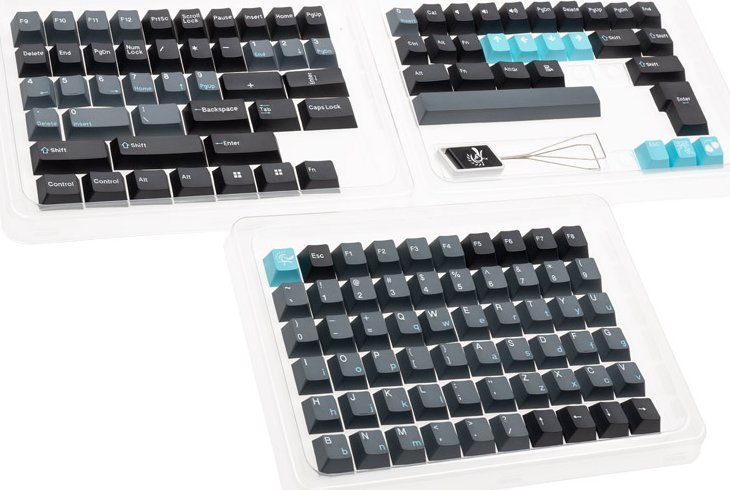 Set keycaps Ducky Skyline PBT Tripleshot, 133 taste, layout ANSI US, gri blu
