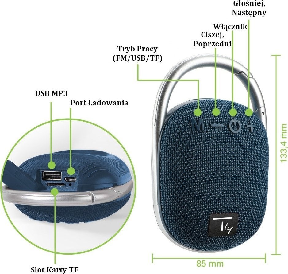 Altoparlant portativ Techly Mini Wireless Speaker, BT 5.3, LED, blu