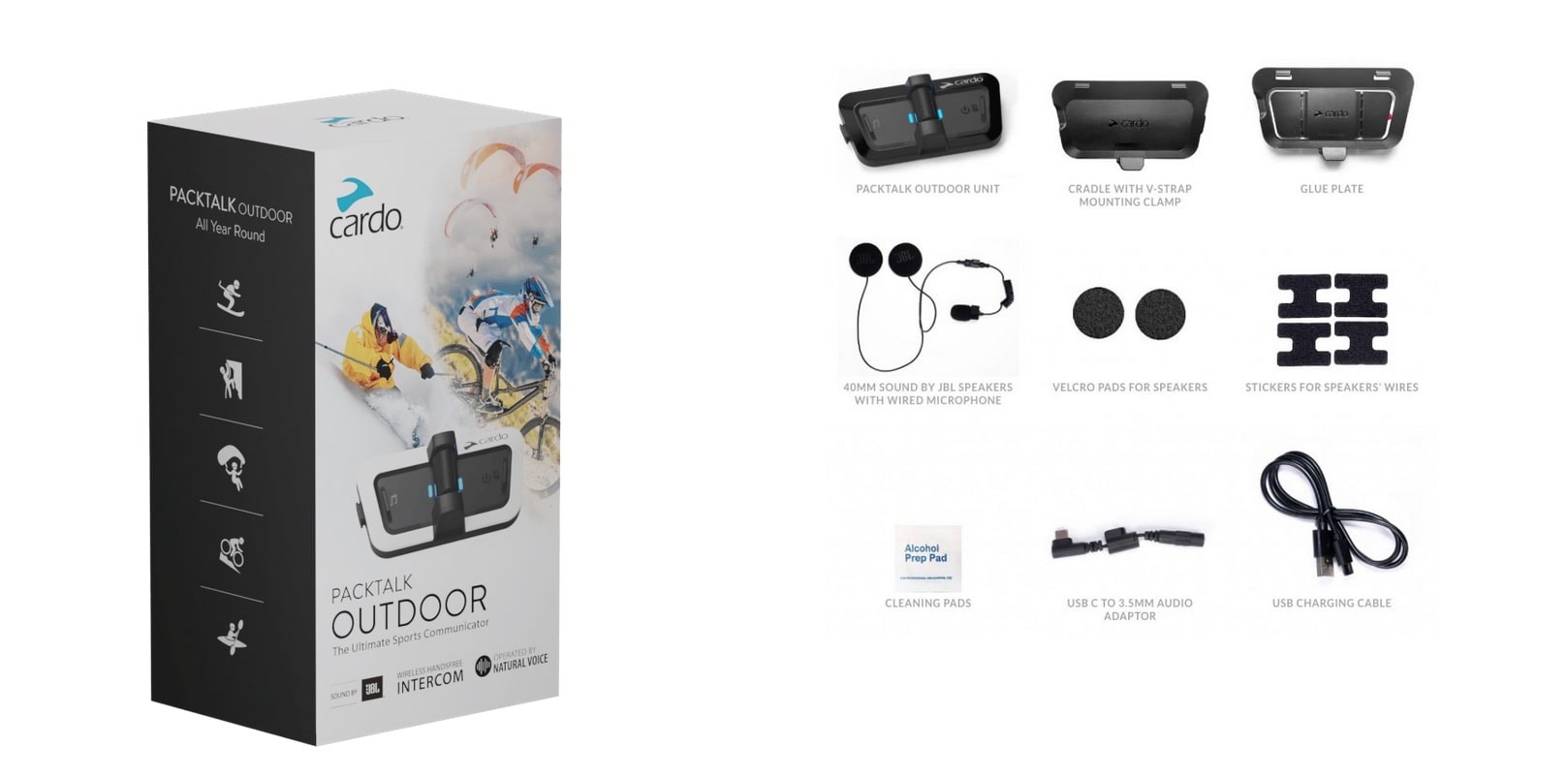 Sistem komunikimi Cardo PACKTALK Outdoor, i bardhë