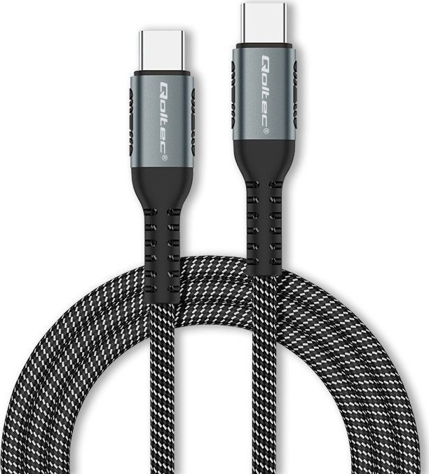 Kabllo USB Qoltec USB C në USB C, 1m, 100W, bardh e zezë