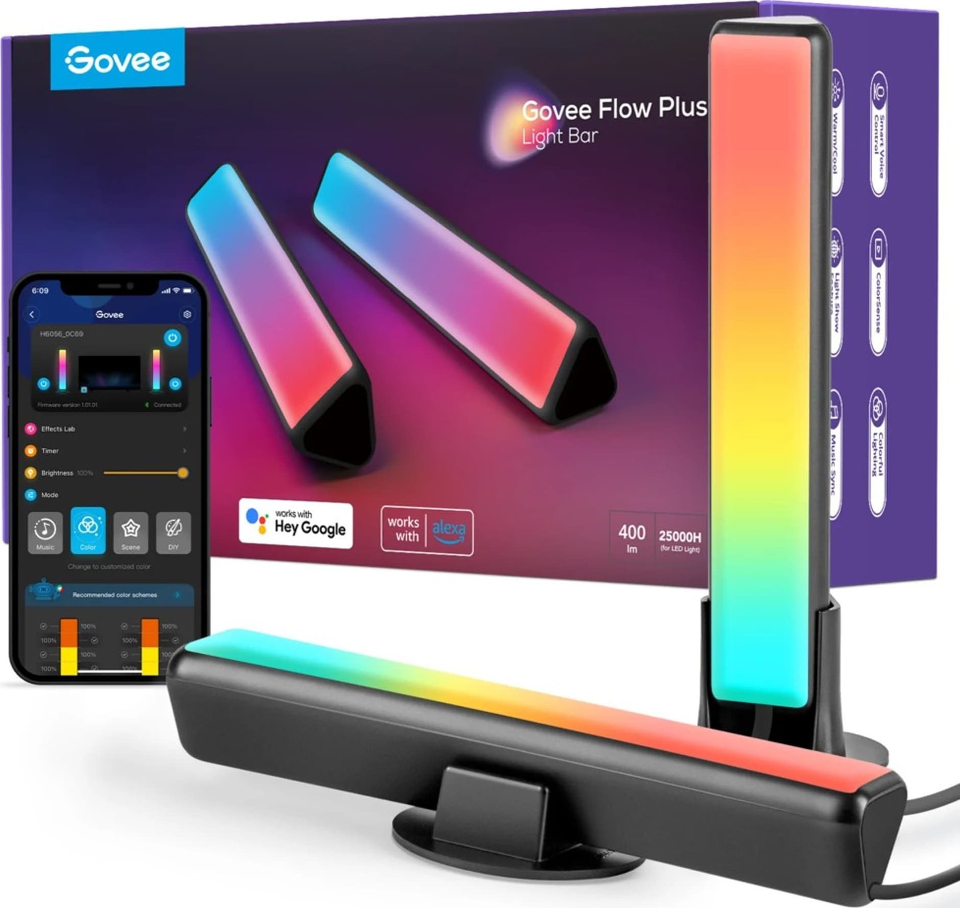 Dritë ambientale Govee Flow Plus RGBICWW, RGB inteligjente, WiFi, e zezë