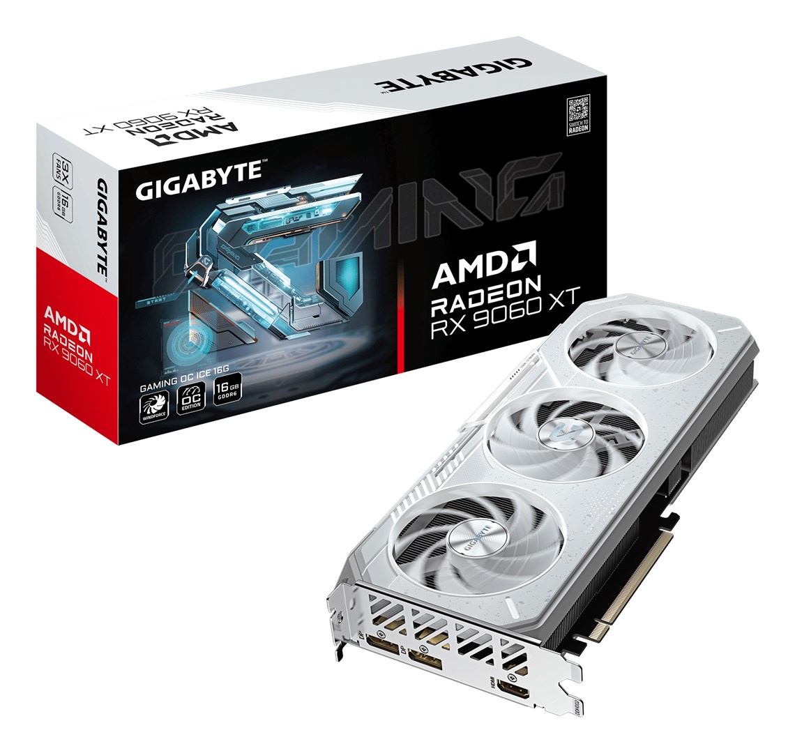 Kartë grafike Gigabyte Radeon RX 9060 XT Gaming OC Ice, 16GB GDDR6, RGB, e bardhë