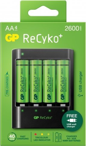 Полначливи батерии GP ReCyko U421 AA, 2600mAh, NiMH, пакет 4 парчиња