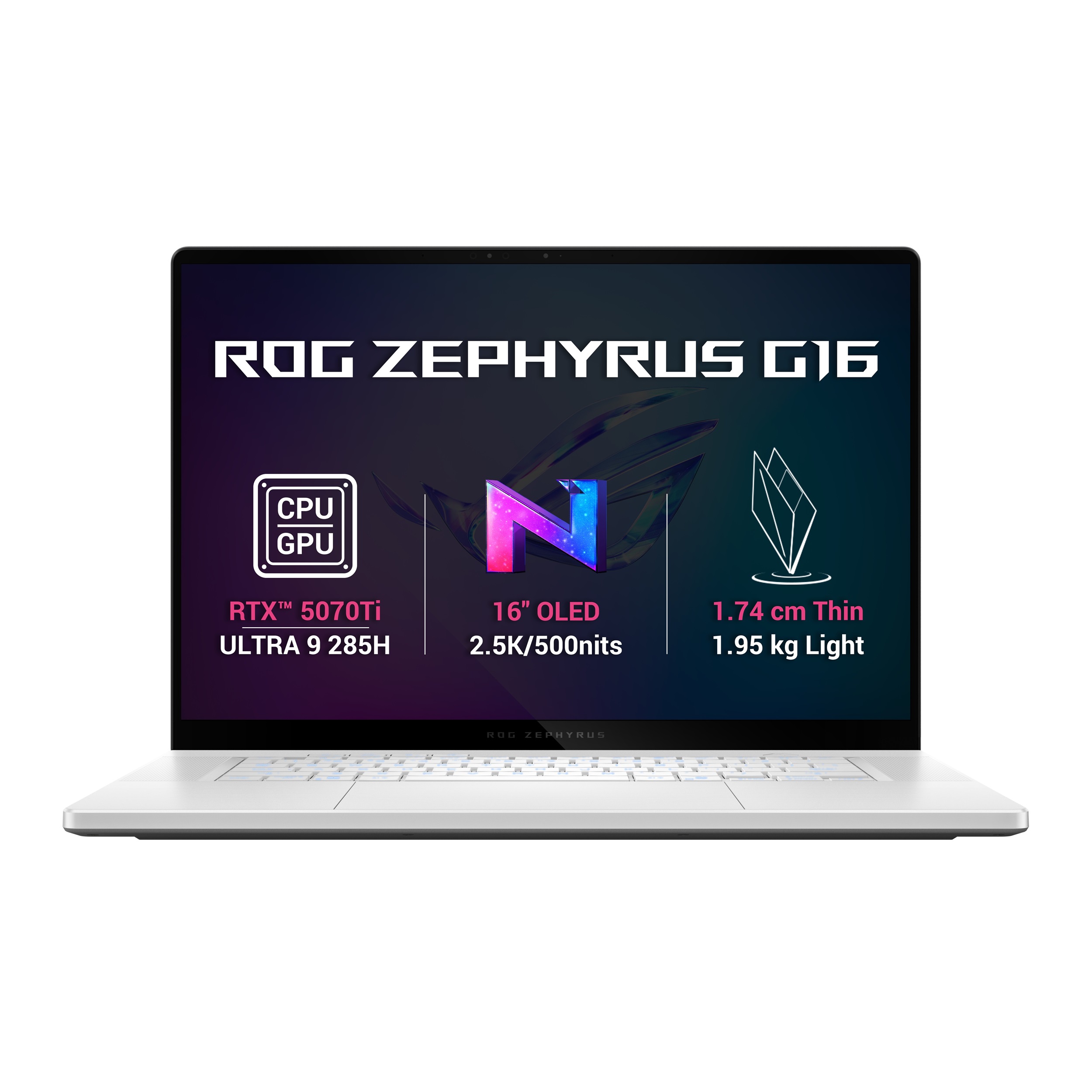 Laptop ASUS ROG Zephyrus G16 16″, Intel Core Ultra 9 285H, RTX 5070 Ti, 32 GB RAM, 2 TB SSD, i bardhë