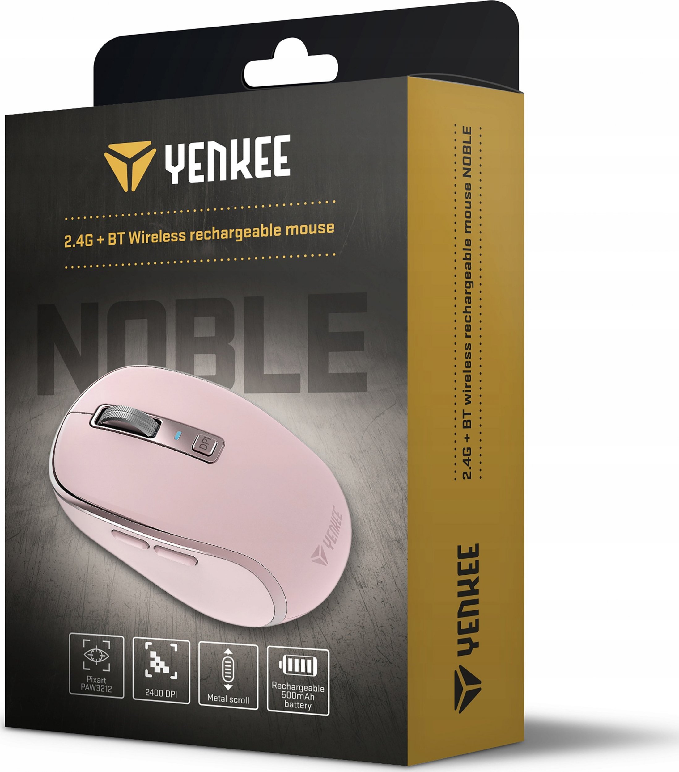 Mouse wireless Yenkee NOBLE YMS 2085PK, 2400 DPI, i rikarikueshëm, rozë