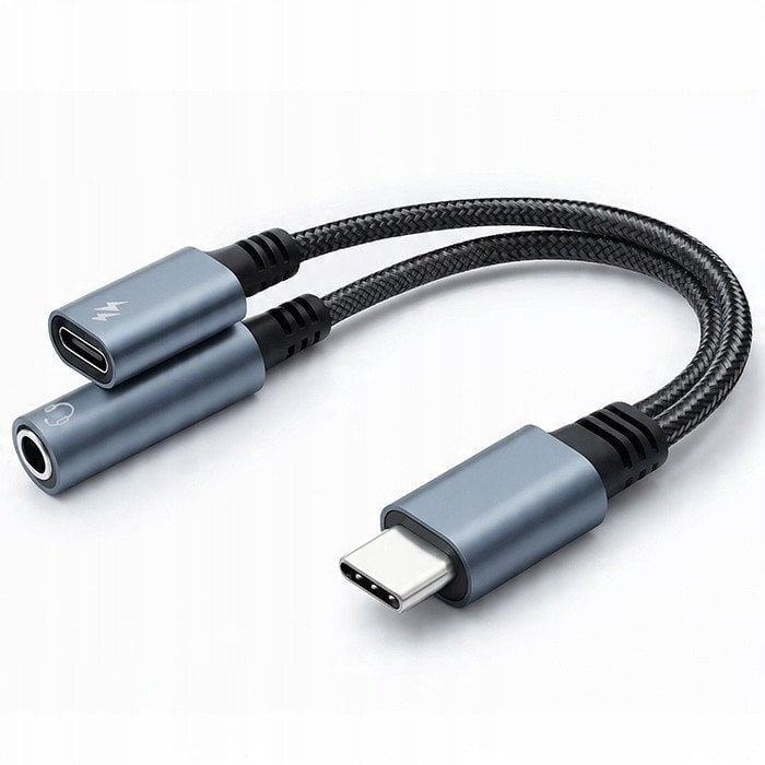 Adapter USB C Qoltec 2 në 1, jack 3.5mm, PD 15W, gri
