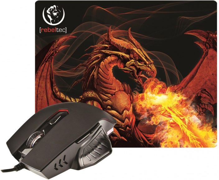Maus Rebeltec Red Dragon, USB, 6 butona, deri 2400 DPI, i zi / i kuq
