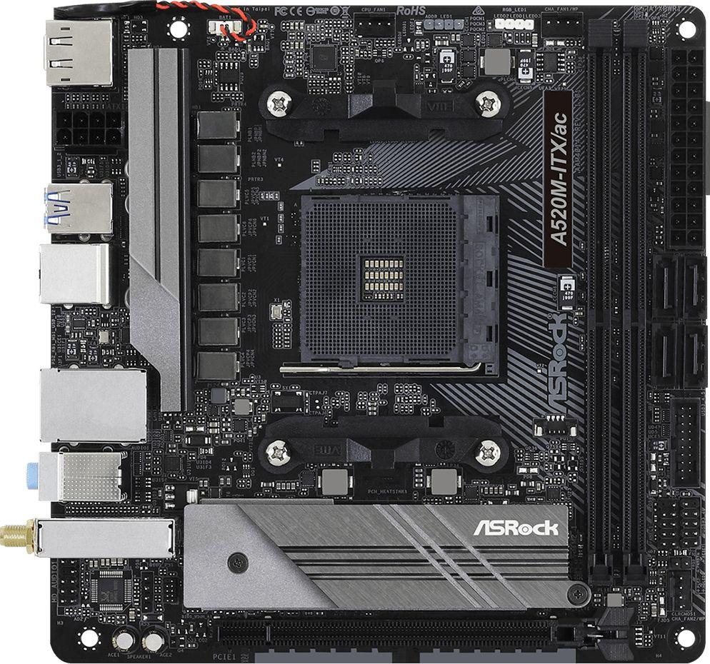 Pllakë amë ASRock A520M-ITX/AC, AMD A520, Socket AM4, 2 slota, Bluetooth / Wi-Fi 5, Mini ITX