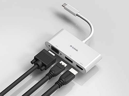 Adapter USB C D Link DUB V310, 3 në 1, HDMI VGA DisplayPort, i bardhë