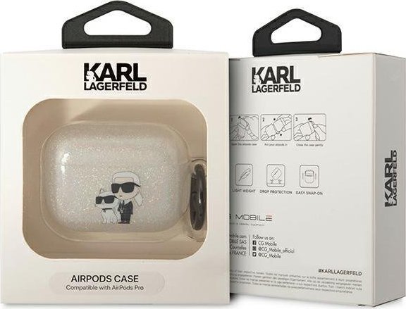 Mbulese Karl Lagerfeld KLAPHNKCTGT per AirPods Pro, Glitter transparente, TPU PC, transparente