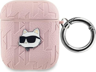 Mbulesë Karl Lagerfeld PU Embossed Choupette Head për AirPods 1/2, silikon, rozë