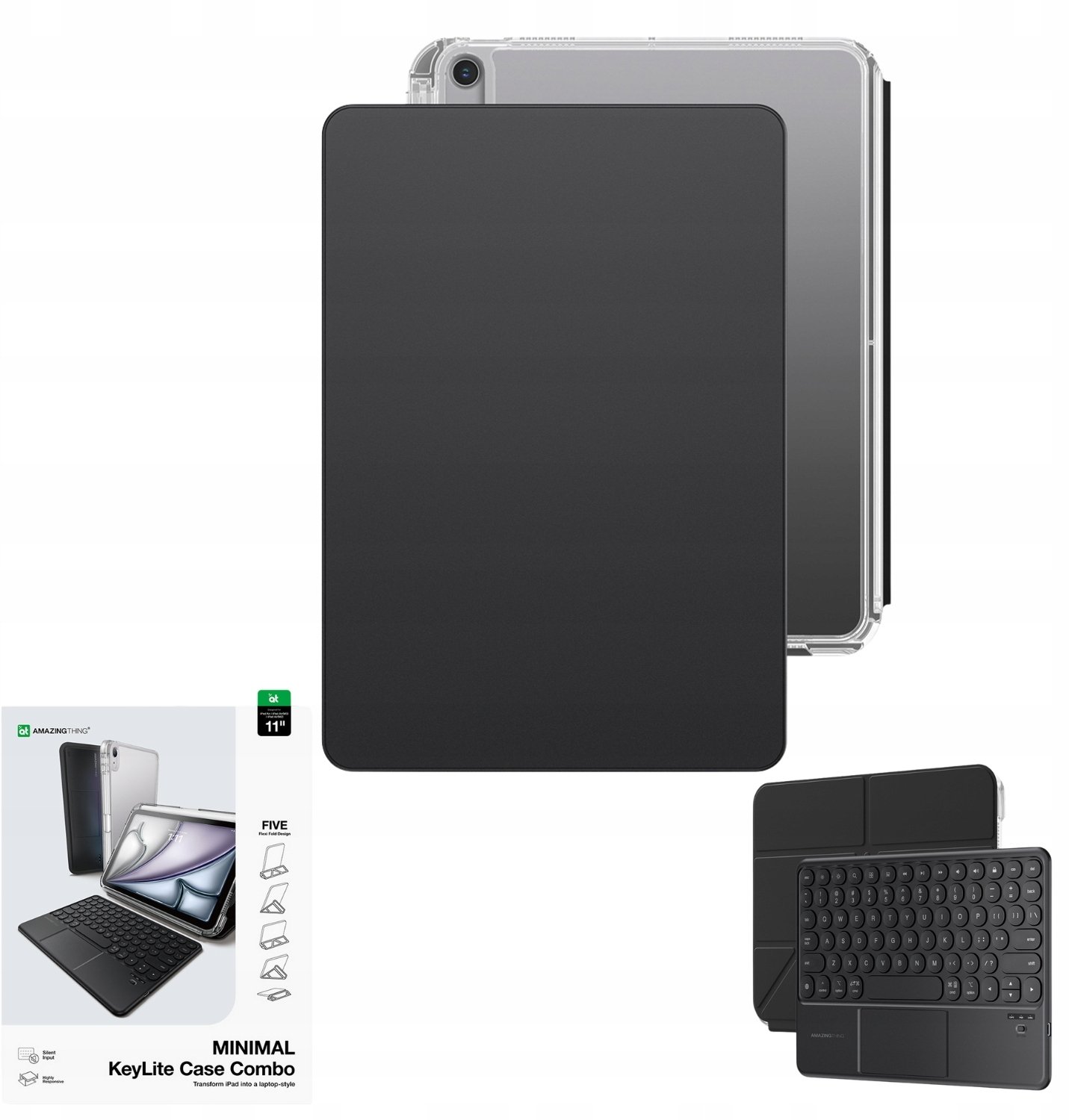 Заштитна футрола со тастатура AMAZINGTHING Minimal Case Keylite Combo за iPad Air M3 13\", црна