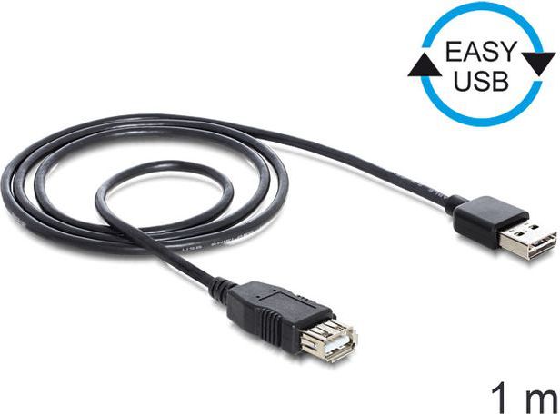 Kabllo USB Delock USB-A në USB-A, 1 m, 28 AWG, e zezë