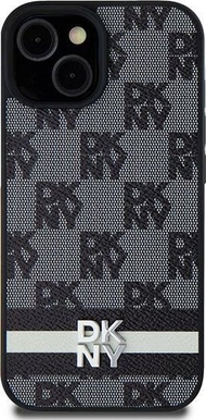 Mbulesë telefoni DKNY për Samsung Galaxy S24 Plus, lëkurë PU, dizajn me katrorë dhe vija, e zezë