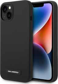 Mbulesë telefoni Karl Lagerfeld Silicone Plaque MagSafe për iPhone 14 Plus 6.7", hardcase silikoni, e zezë