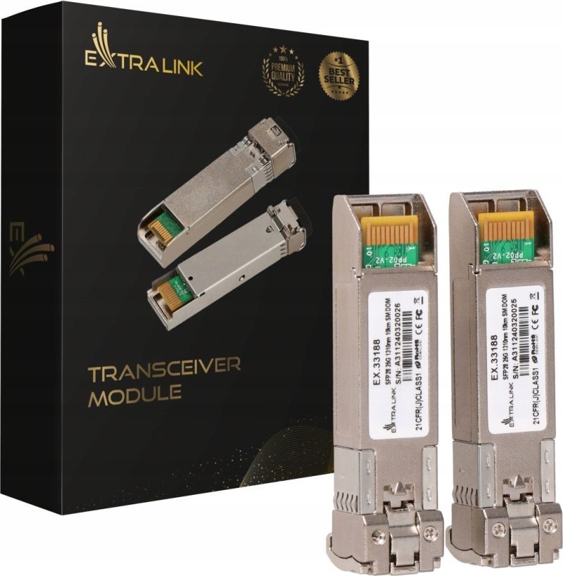 Modul optik Extralink SFP28, 25Gbps, 1310nm, argjendtë